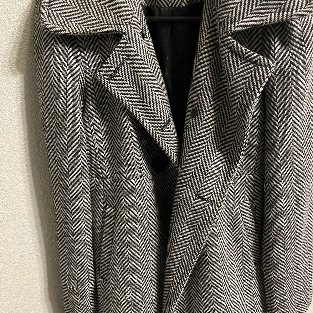 Guess Black and White Herringbone Trench Coat